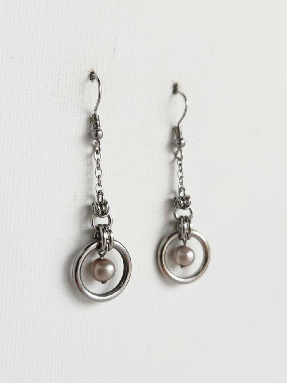 Long silver and pearl drop earrings